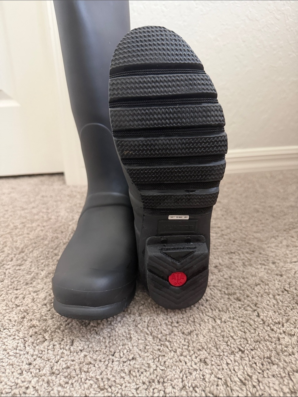 Hunter Matte Black Knee-High Rain Boots with Red Logo Trim - Picture 4 of 6
